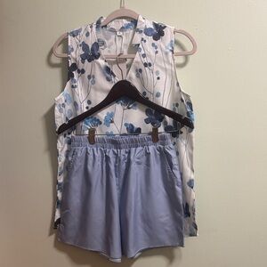Floral Sleeveless Top and Light Blue Shorts Set